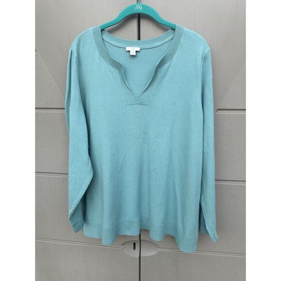 J Jill Women’s Henley Split Neck Cotton Blend Sweater Aqua Size Sz Large - Picture 3 of 8